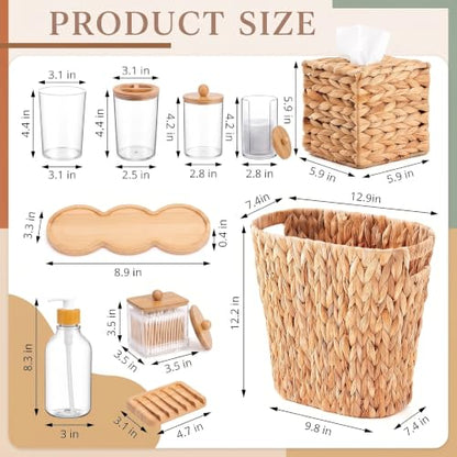 Water Hyacinth Wicker Bathroom Accessories Set, 4.5 Gallon Small Trash Can - Natural Finish