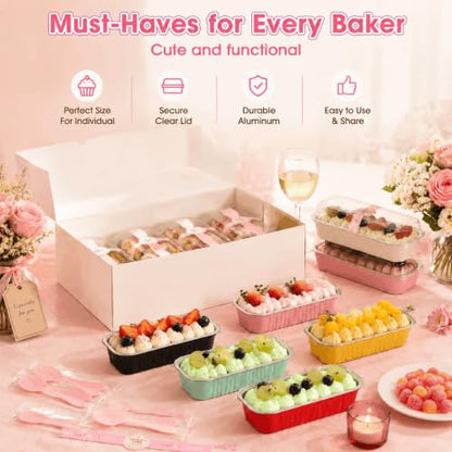 Mini Loaf Pan Set with Lids and Spoons - 100 Mixed Color Baking Molds