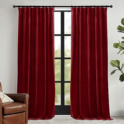 RYB HOME Red Velvet Blackout Curtains 96 Inch - Pack of 2, Bedroom & Living Room