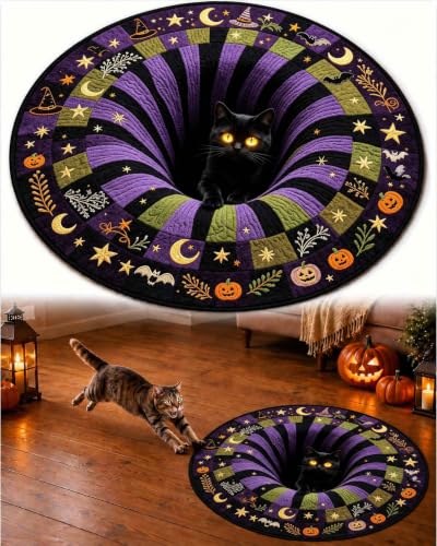 Mystic Cat Halloween Vortex Optical Illusion Rug - 20-Inch Round