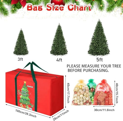 Christmas Tree Storage Bag 4FT with 3 Ornament Bags - Red for 3-4.5ft Tree