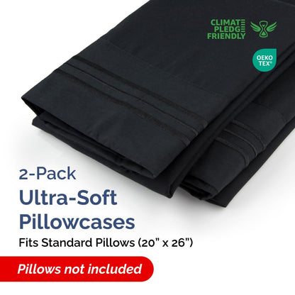 Standard Pillow Cases Set of 2 - Ultra-Soft Hotel Quality Pillowcase Covers - Comfy & Wrinkle Free - Stain and Fade Resistant - Machine Washable Pillow Protectors - 2 Piece Set - Standard Size Black