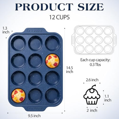 Silicone Muffin Pan with Metal Reinforced Frame - 12 Cups, Dark Blue