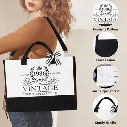 40th Birthday Gifts for Women - Canvas Tote Bag Glass Candle & More - Variation of 40th