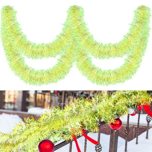 Moxweyeni Lime Green Metallic Tinsel Garland 25 ft Christmas Decor - Variation 1
