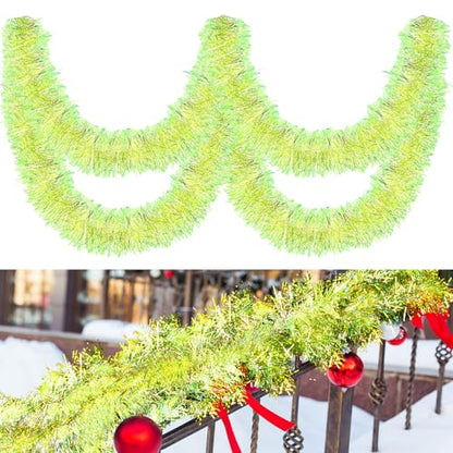 Moxweyeni Lime Green Metallic Tinsel Garland 25 ft Christmas Decor - Variation 1