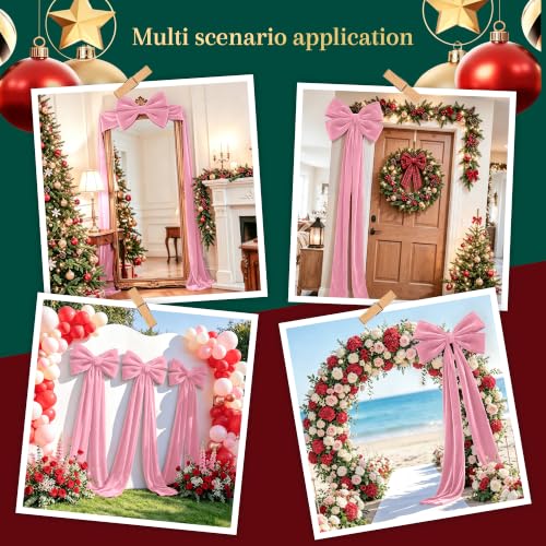 Pink Velvet Christmas Tree Topper Bow - Large 7.5ft Holiday Garland Decor
