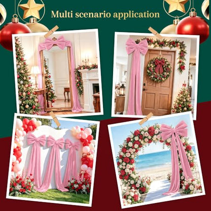 Pink Velvet Christmas Tree Topper Bow - Large 7.5ft Holiday Garland Decor