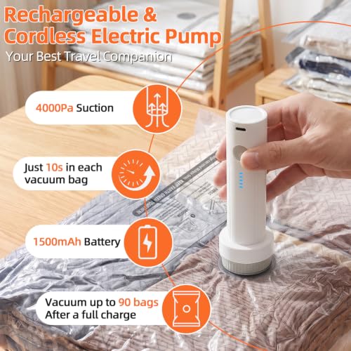 Rechargeable Wireless Vacuum Storage Bags Set - 15 Travel Size Combo