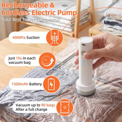 Rechargeable Wireless Vacuum Storage Bags Set - 15 Travel Size Combo