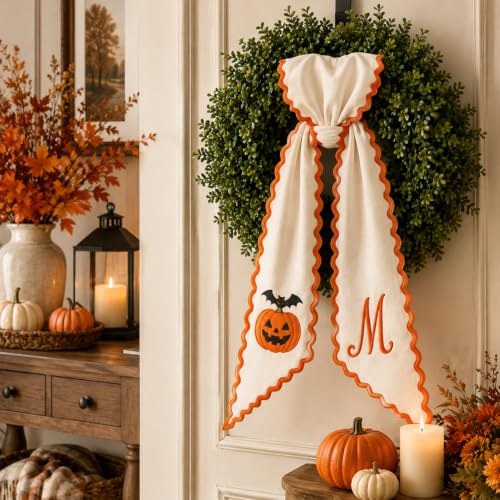Halloween Wreath Sash with Monogram and Fall Pumpkin Design - Color 7