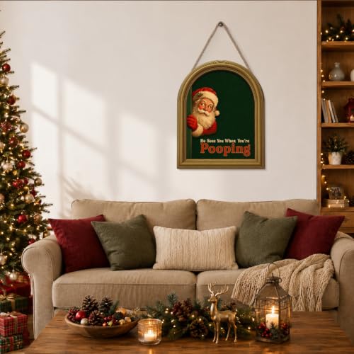 Christmas Santa Peeking Wall Art Sign - Rustic Holiday Decor - Variation 13