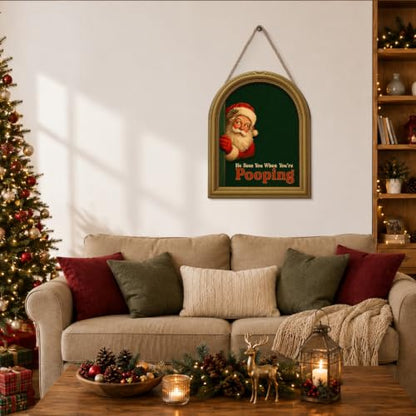Christmas Santa Peeking Wall Art Sign - Rustic Holiday Decor - Variation 13