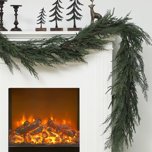 Jutom 9 ft Artificial Christmas Garland with Norfolk and Cypress Mix - Indoor Outdoor Decor