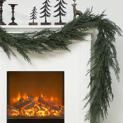 Jutom 9 ft Artificial Christmas Garland with Norfolk and Cypress Mix - Indoor Outdoor Decor
