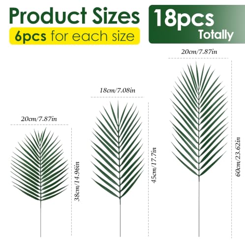 Artificial Palm Leaf Set - Green, 18 Pieces for Home & Party Decor