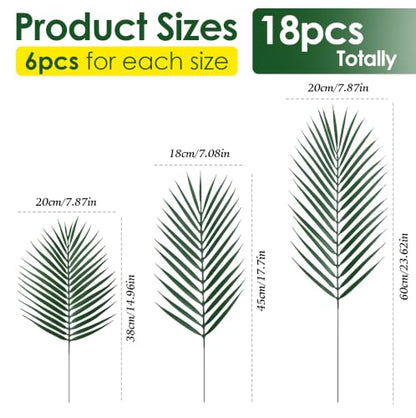 Artificial Palm Leaf Set - Green, 18 Pieces for Home & Party Decor