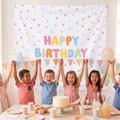 Happy Birthday Backdrop Tapestry Fabric Banner - Pastel, 59x59 Inches