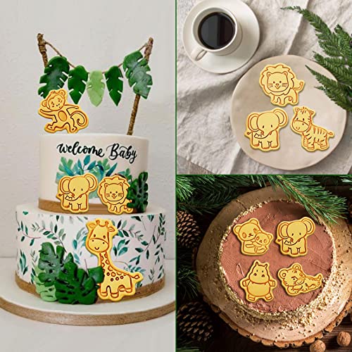Animal Cookie Cutters with Plunger Stamps - 8 Pcs 3D Animal Shapes, Reusable Kids Baking Tool