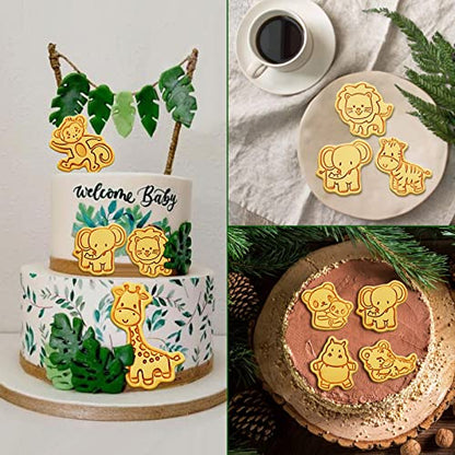 Animal Cookie Cutters with Plunger Stamps - 8 Pcs 3D Animal Shapes, Reusable Kids Baking Tool