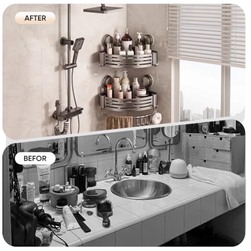 Corner Shower Caddy with Suction Cups, ABS Plastic, Grey 2pcs