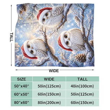 Christmas Owl Throw Blanket - Cute Owls Gift for Boys and Girls 50x40 Inches