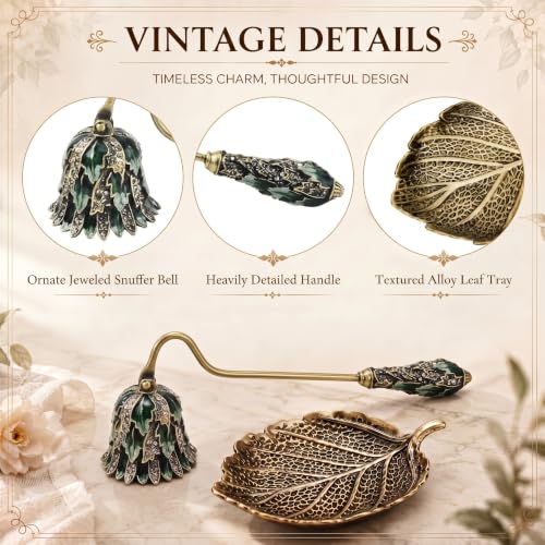 Decorative Candle Snuffer with Tray for Home Decor, Green