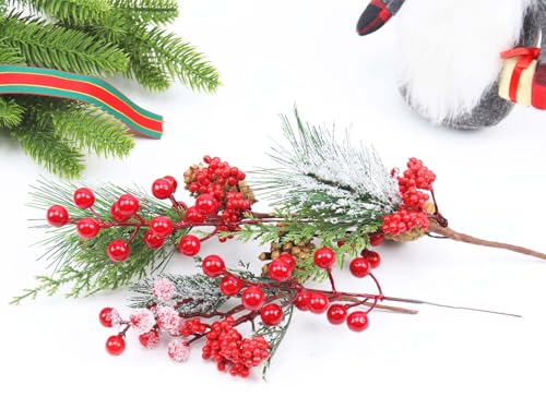 Artificial Red Berry Stems - 30 Pack, 8.2 Inch Christmas Decor