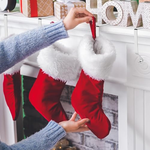 Christmas Stocking Holders Metal-Silver 4 Pack Fireplace Mantel Hangers