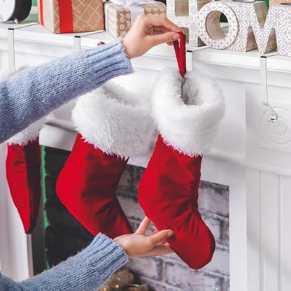Christmas Stocking Holders Metal-Silver 4 Pack Fireplace Mantel Hangers