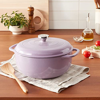 Lodge 6 Quart Enameled Cast Iron Dutch Oven with Lid – Dual Handles – Oven Safe up to 500° F or on Stovetop - Use to Marinate, Cook, Bake, Refrigerate and Serve – Lilac