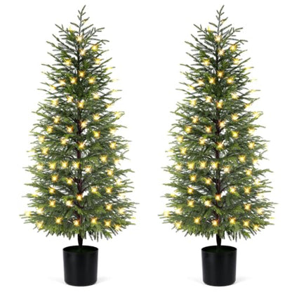 2-Pack 5FT Prelit Norfolk Pine Christmas Trees with LED Lights, Real Touch Foliage, Potted Faux Trees for Indoor Outdoor Decor