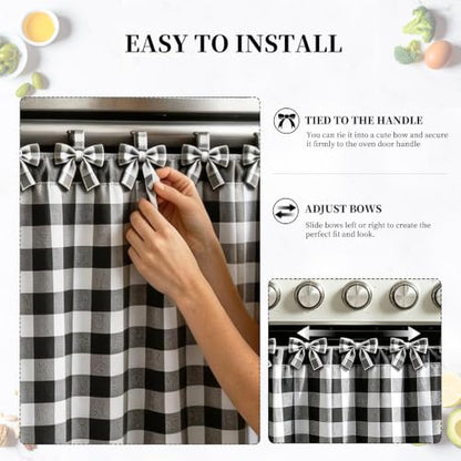 Black and White Check Oven Skirt Curtain with Lace Trim - 30x21 Inch, Variation of Black and White Check