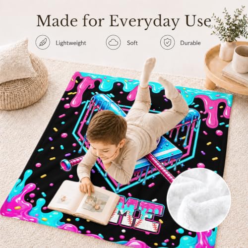Blue Personalized Baseball Drip Blanket for Boys Kids - Custom Name Sports Throw