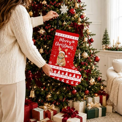 Christmas Stockings Bunny Gifts Holiday Decor 16.8 Inch Linen
