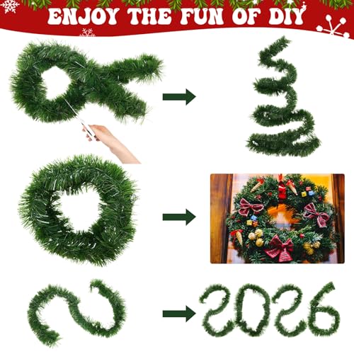 6 Pack 300 Ft Christmas Garland Green Soft Faux Pine Wreath Decoration