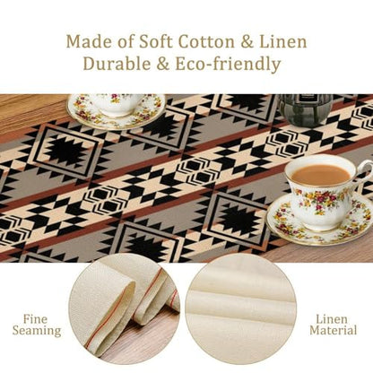 Aztec Southwest Table Runner, Ethnic Geometric Design, 13x60 Inch — Tribal Decor for Farmhouse & Holiday Dinner