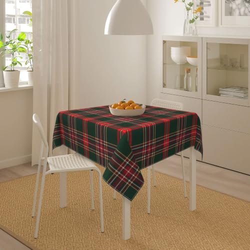 Checkered Christmas Tablecloth Square 54x54 Plaid Holiday Decor - Red Green Xmas
