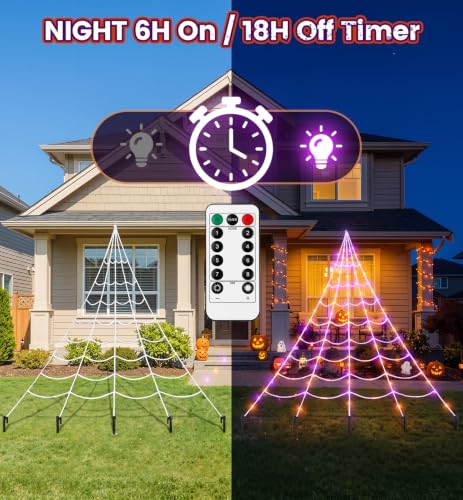 Halloween Spider Web Decorations Outdoor with 59-Inch Giant Spider - Purple & Orange Variation
