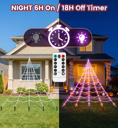Halloween Spider Web Decorations Outdoor with 59-Inch Giant Spider - Purple & Orange Variation