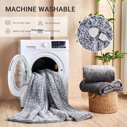 Electric Heated Blanket Throw 50x60 Light Gray Sherpa Auto Off 10 Heat Levels