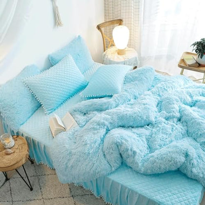 Blue Faux Fur Comforter Cover Set King Variation of This Listing