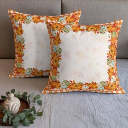 Fall Bed Runner with Matching Pillow Covers - Cal King Size 102x20 Orange Maple Leaves & Pumpkin Decor