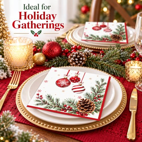 Christmas Paper Napkins 50 Pack - Festive Holiday Party Disposable Decor