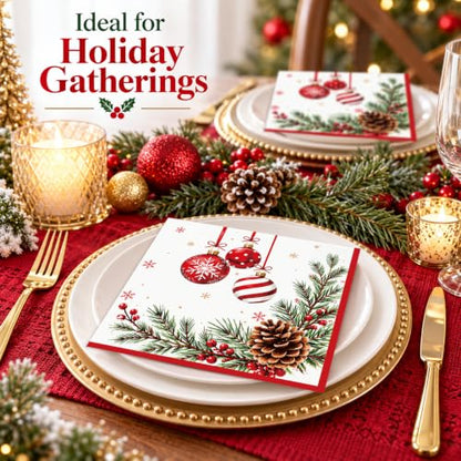 Christmas Paper Napkins 50 Pack - Festive Holiday Party Disposable Decor