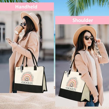 Teacher Gifts Canvas Tote Bag with Makeup Bag - Teacher Appreciation Gift - Variation 1
