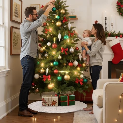 Lanpn Christmas Tree Skirt 71 Inch Faux Fur Xmas Mat with Rhombus Plush for Extra Large Trees Beige 180cm