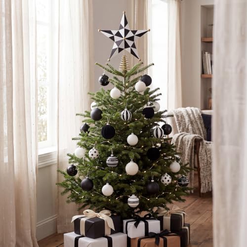 9-Inch Black and White Checkered Metal Christmas Tree Topper Star