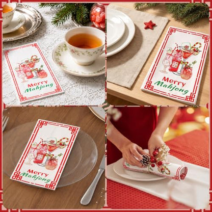 Christmas Mahjong Cocktail Napkins - Disposable Party Paper Set, 150 Pieces