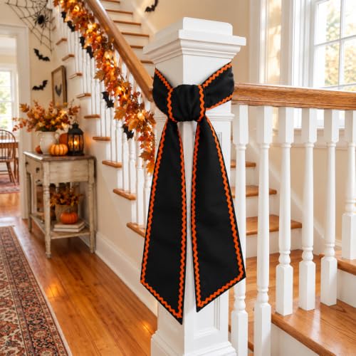 Halloween Wreath Sash Black and Orange Decor for Front Door 55x5 Inches